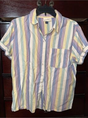 Universal Threads - Pastel Multi-Stripe Short Sleeve Button-Up Shirt